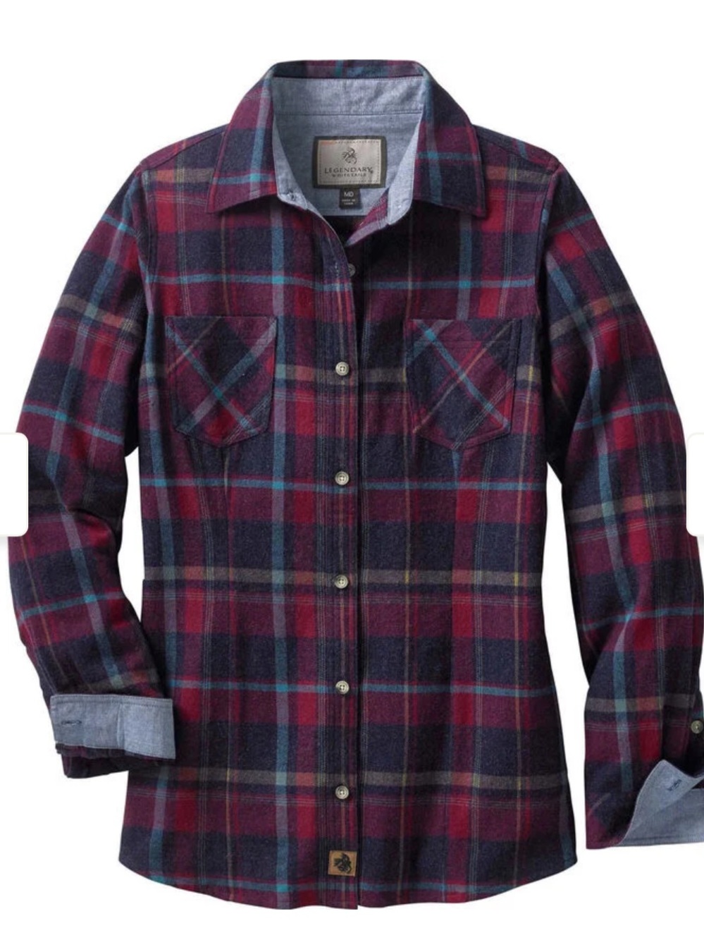 NWOT Legendary Whitetails Women’s Sangria Red Blue Purple Cottage Escape Flannel